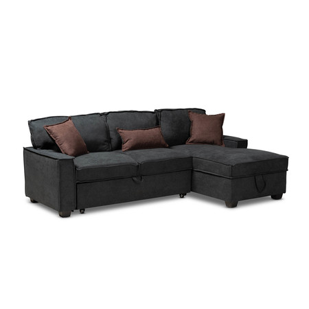 BAXTON STUDIO Emile Dark Grey Right Facing Storage Sectional Sofa with Pull-Out Bed 157-9568